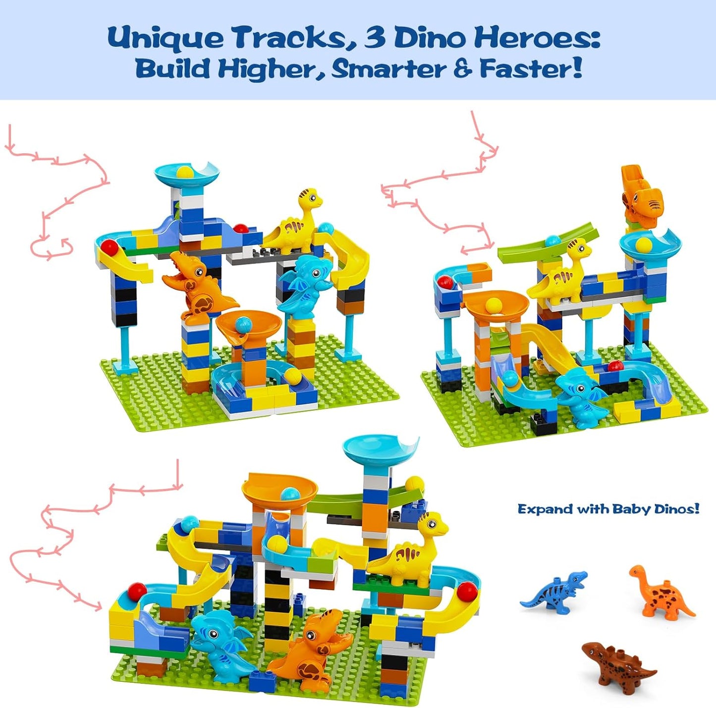 Marble Run Building Blocks for Kids, 145 PCS Building Bricks Construction Toys with Step-by-Step Guide, STEM Toy Track Compatible with Major Brands for Age 3 4 5 6 7 8+ Boys Girls Birthdays