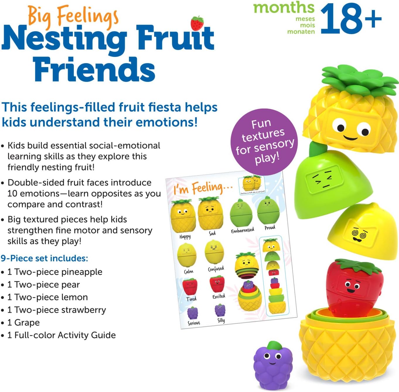 Learning Resources Big Feelings Nesting Fruit Friends - Fine Motor Toys, Social Emotional Skills Regulation Tools for Kids, Gifts for Boys and Girls, Classroom Must Haves, Occupational Games