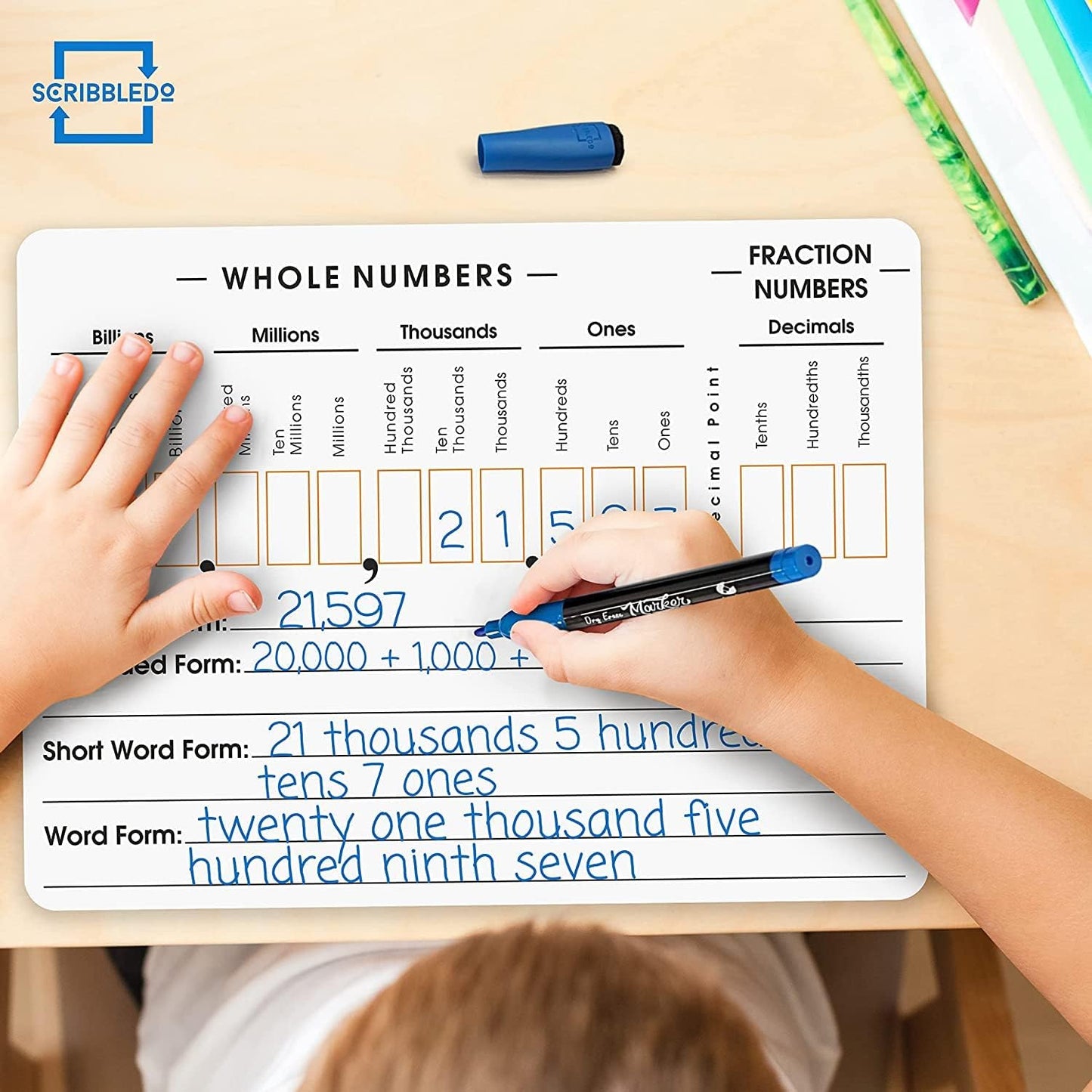 2 Pack Place Value Board 9" x 12" Double Sided Dry Erase Boards for Kids for Teaching Place Values from Billions to Decimal Numbers Math Manipulative Lapboard for Home School and Classroom