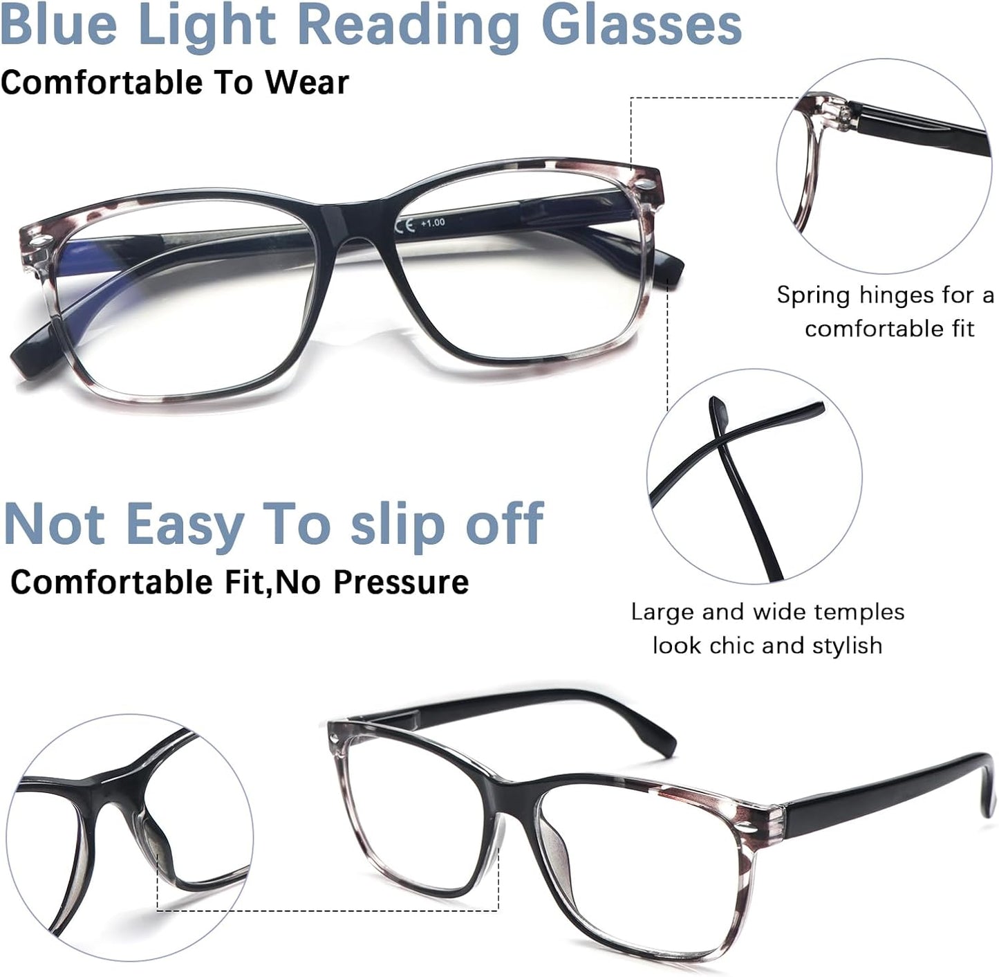 CLASAGA Progressive Multifocus Reading Glasses for Women, Pattern Print Blue Light Block Stylish Ladies Computer Readers