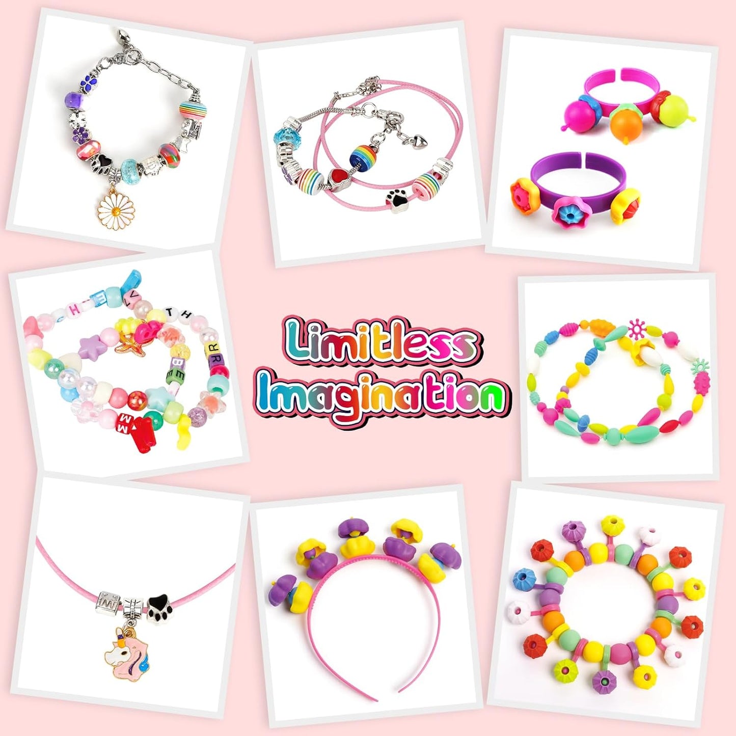 FUNZBO 520+ Snap Pop Beads - Jewelry Making Beads Charms Style Craft Kit, Arts and Crafts for Kids Ages 4-8, Toys for 3 4 5 6 7 Years Old Girls Birthday Gifts Ideas, Bracelet Necklace Ring for Girls