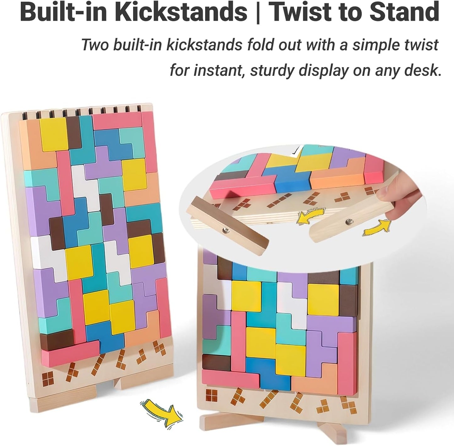 Wooden Block Stacking Puzzle Toy, Sliding Tiles Game, Russian Block Game with Pattern Cards, Stress Relief Toy,Giant Jigsaw Puzzle Board
