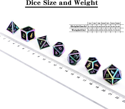 DnDnD Heavy Polyhedral Metal Dice Set with Metal Box, 7-die Shiny Blue Surface with Golden Number for RPG,Dungeons and Dragons,Pathfinder,Shadowrun,D&D,Role Palying Game and Math Teaching - Colors B