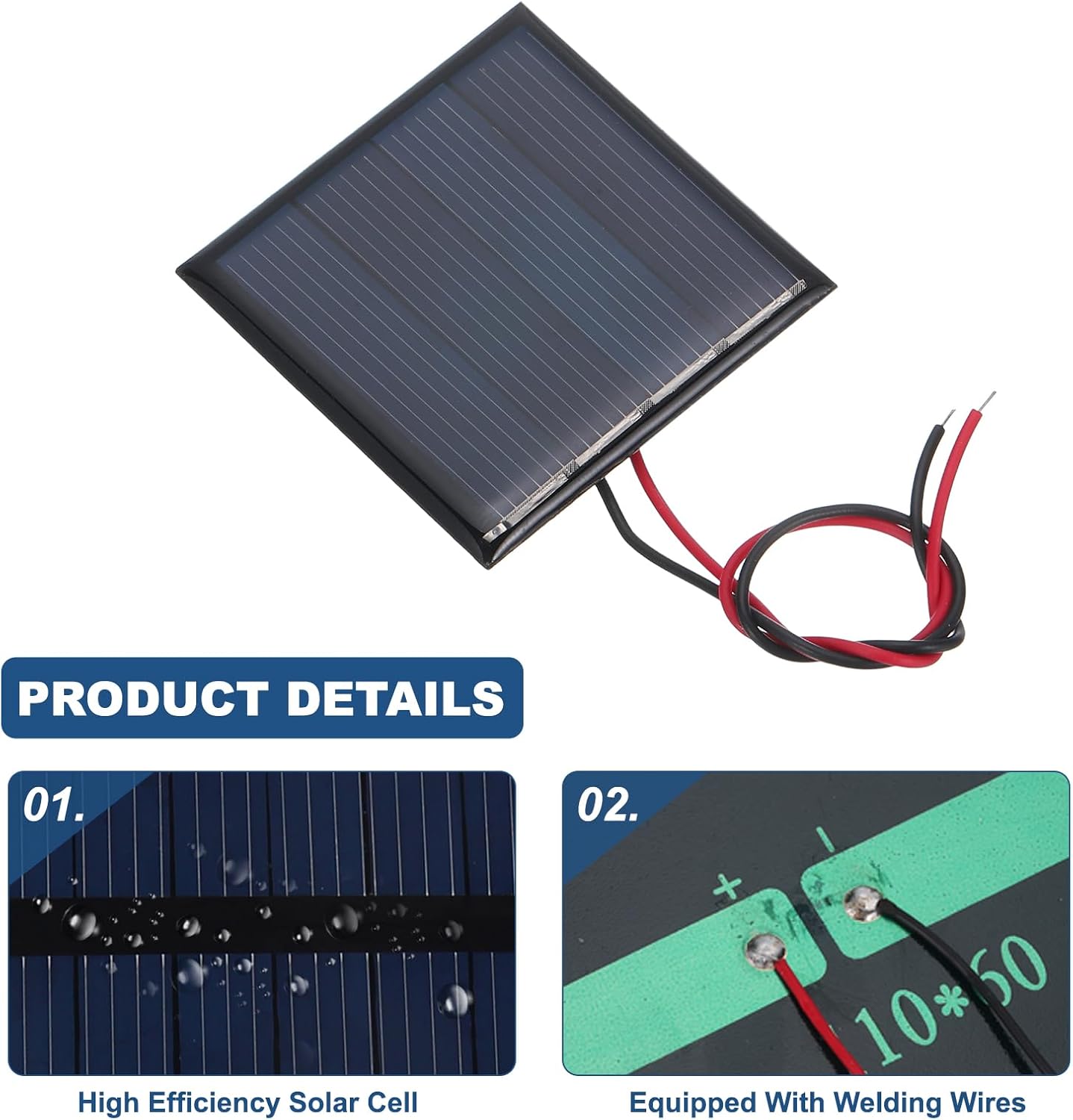 MECCANIXITY 2 Pcs 5.5V 0.44W 70mA Mini Solar Panels, Small Polycrystalline Solar Cell Panel with 2 Cable for DIY Electric Toy Materials Kits Charger, 60mm x 60mm