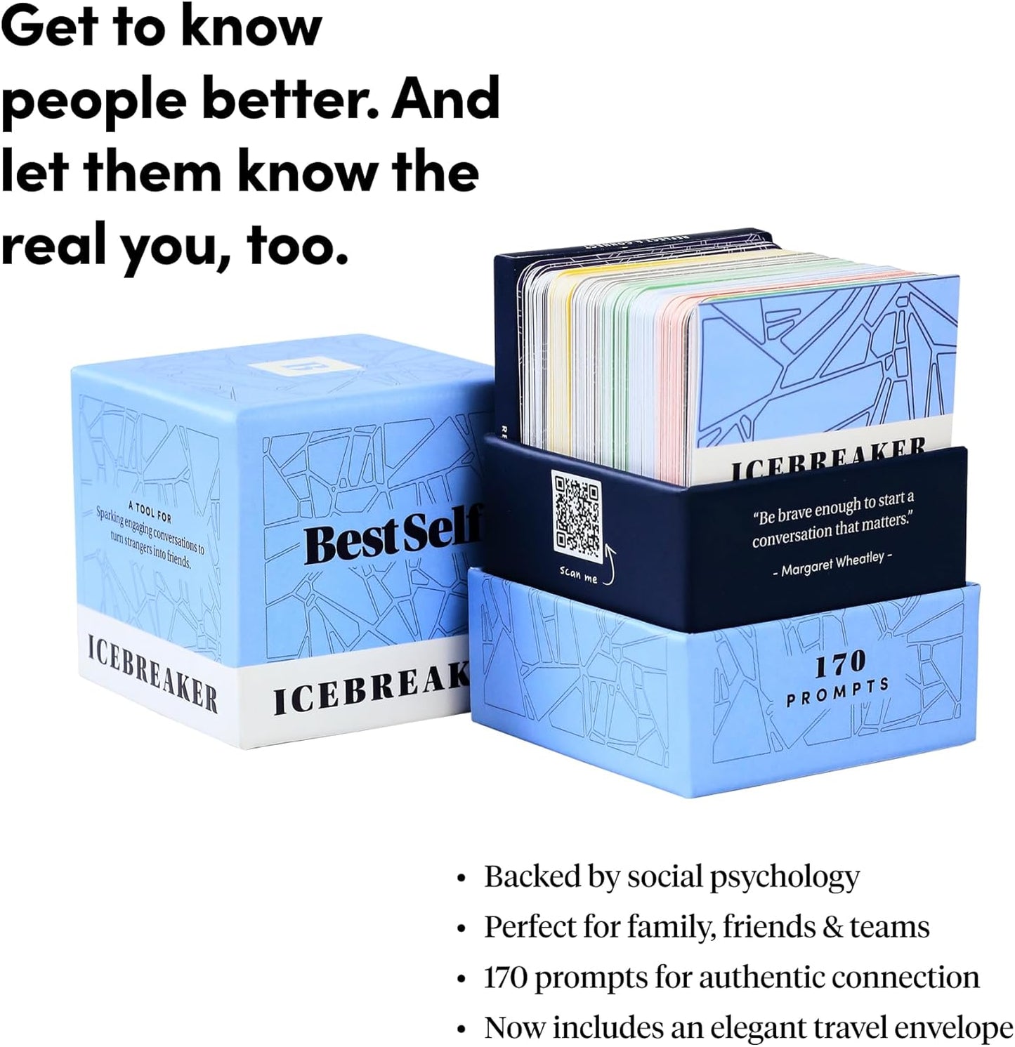 BestSelf Icebreaker Deeper Talk Deck - Conversation Starter Card Pack to Deepen Friendships with 170 Prompts to Create Real Conversations for Friends, Coworkers, Family, Dates
