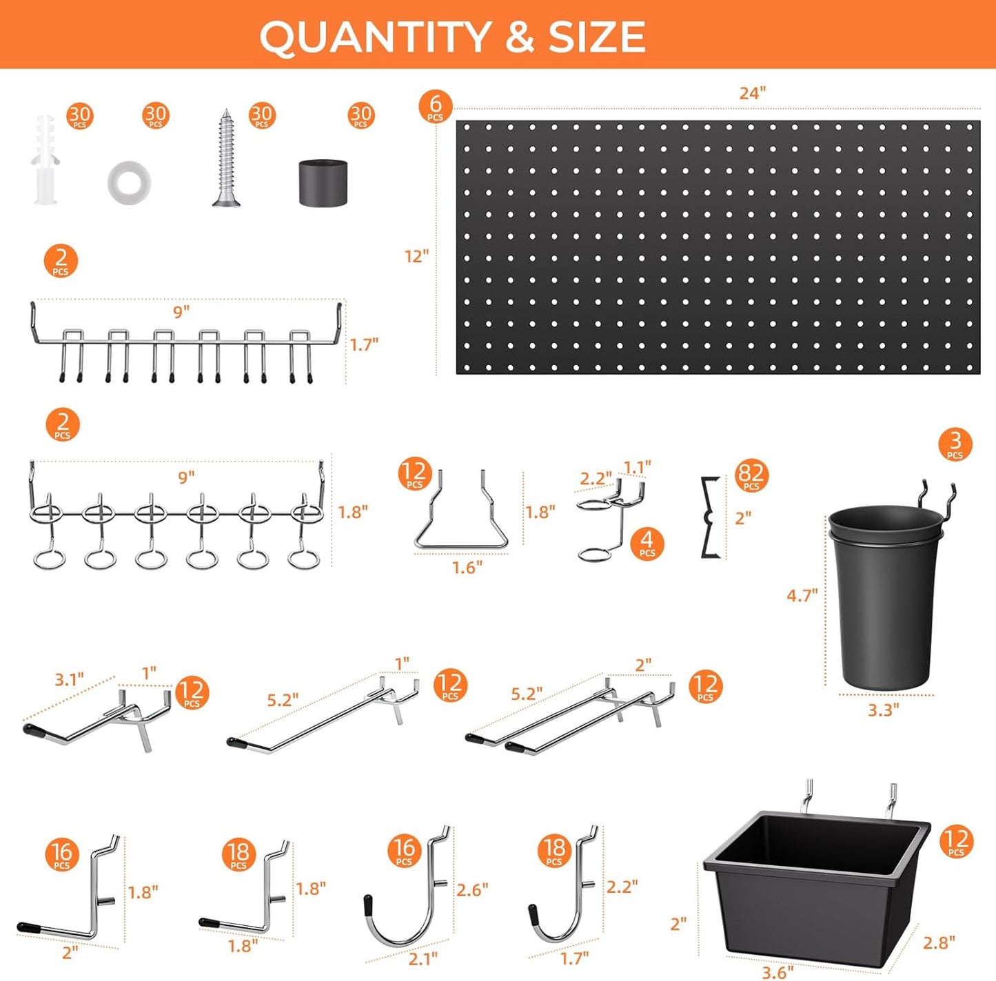 INCLY 158PCS Metal Pegboard Wall Organizer, 48x24 Inch White Pegboard Panels Tool Organizer Kit with Accessories Hooks and Bins, Peg Board Utility Tool Storage for Garage Workbench Shed