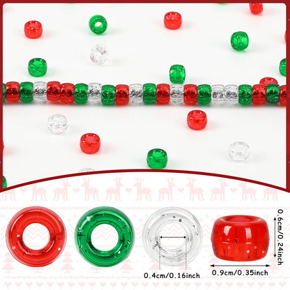 UPINS 1200Pcs Christmas Pony Beads Friendship Plastic Small Hair Beads Red Green White Pony Beads for Necklace Supplies (Christmas)