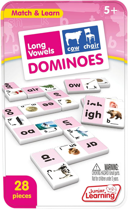 Junior Learning Long Vowel Dominoes Educational Action Games, Multi (JL495)