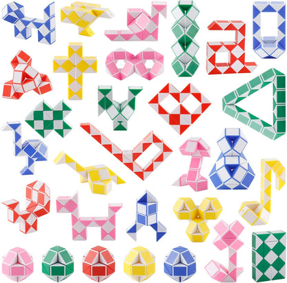 30 Pack Medium Snake Cube Fidget Toys Goodie Bag Stuffers for Kids, Treasure Box Toys for Classroom, Twist Puzzle for Party Favors, Birthday, Back to School Gifts, Stocking Stuffers for Kids