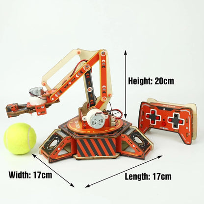 STEM Robotic Arm Kit for Kids 8+, RC Robot Building Kit, Mechanical Grabber Toy with 360° Rotation, Wooden Engineering Set