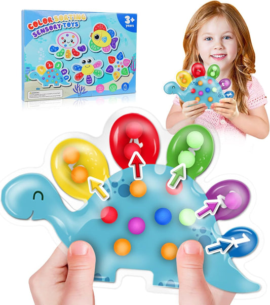 Color Sorting Sensory Toys, Toddler Travel Fine Motor Toys, Preschool Learning Activities Calm Down Sensory Toy for Kids with Autism, Color Matching Montessori Fidget Toys for Kids Ages 3+, Dinosaur