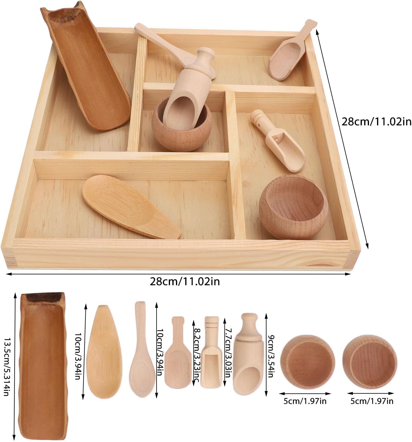 ZJchao Montessori Sensory Bin Tools, Wooden Toy Set with Bowls and Scoops for Fine Motor Skills Development, Sensory Play and Learning for Toddlers