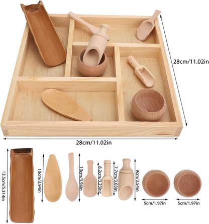 ZJchao Montessori Sensory Bin Tools, Wooden Toy Set with Bowls and Scoops for Fine Motor Skills Development, Sensory Play and Learning for Toddlers