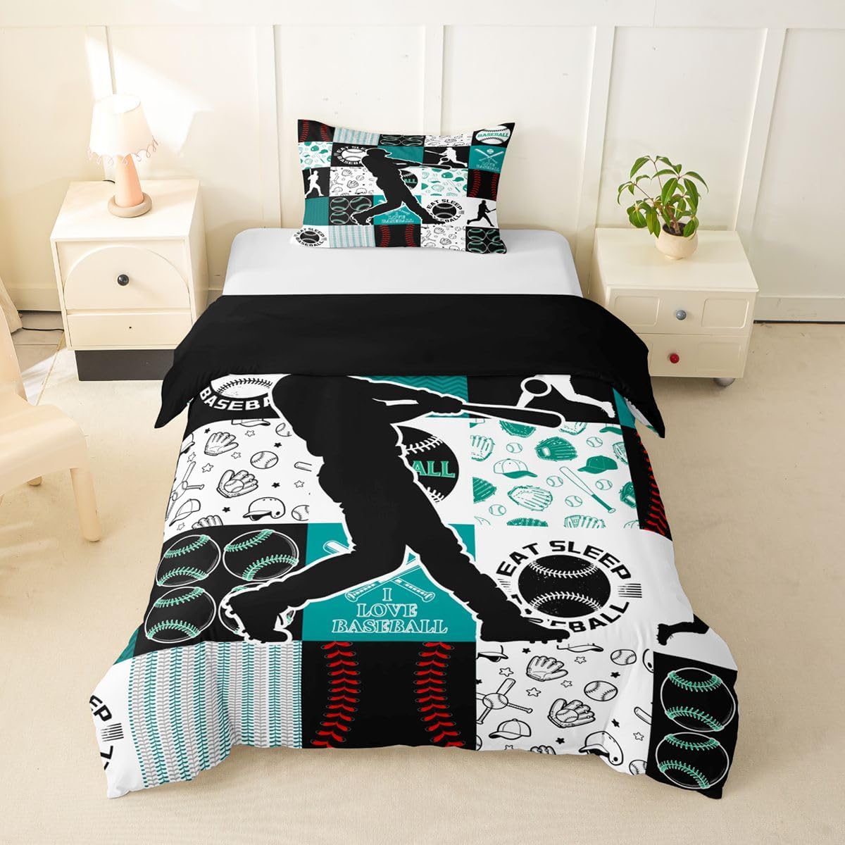 Drum Kit Duvet Cover,Kids Musical Instruments Bedding Set,Rock Music Comforter Cover for Boys Girls Room Decor,Neon Lighting Lightweight Bedspread Cover Twin Size with 1 Pillow Case(No Comforter)