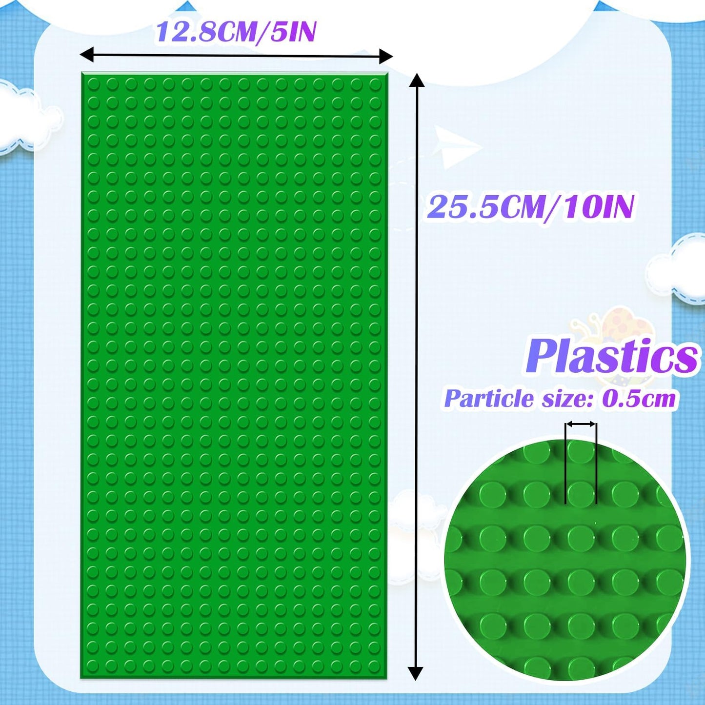 TORMEN 10x5 inch Classic Baseplates, Building Bricks Plates Compatible for Major Brands, & STEM Activities, Inspiring Creativity & Learning(Green*4