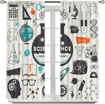 Science Physics Window Curtains, Abstract Math Chemistry Curtain Scientist Graffiti Print Window Treatments for Kids Teens Bedroom Living Room Kitchen Set 2 Panels,42x63 Inches