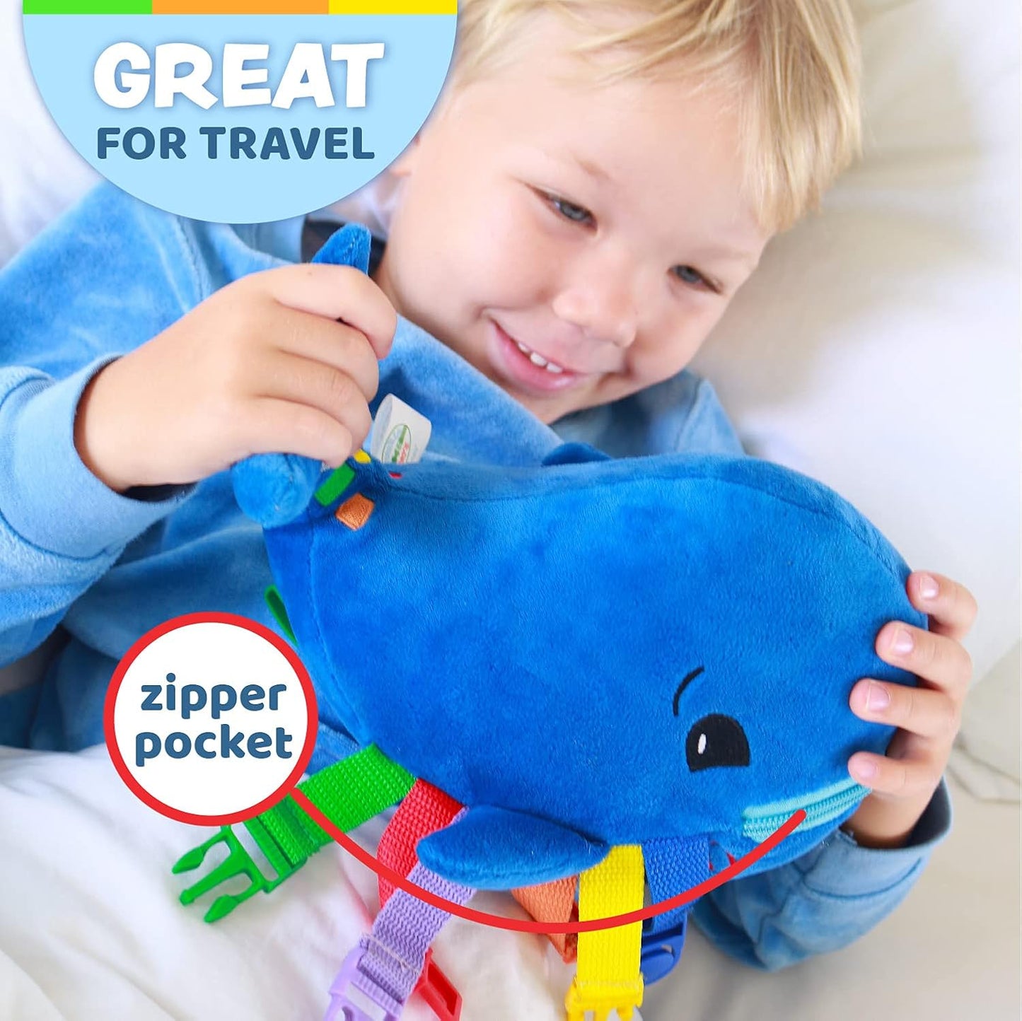Buckle Toys - Bubbly Narwhal - Develop Fine Motor Skills - Sensory Learning Activity Toys - Toddler Plane Travel Essential