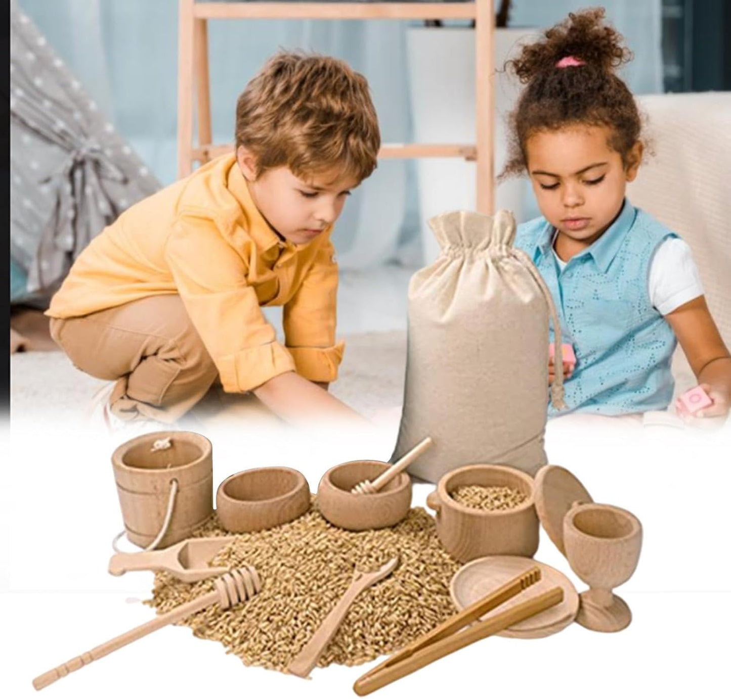 Sensory Bin Tools Set - 10 Piece Kit with Tray, Scoops and Tongs, Early Childhood Learning Tools, Fine Motor Skill Development, Transfer Work Learning | Sensory Play Educ