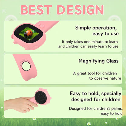 Microscope for Kids, Portable Pocket Microscope, 2'' Inch Screen 500X Zoom 3 Levels Light Adjustment Mini Handheld Microscopes, Educational Science Toys for 5 6 7 8 9 10 11 12 Year Boys & Girls Gifts