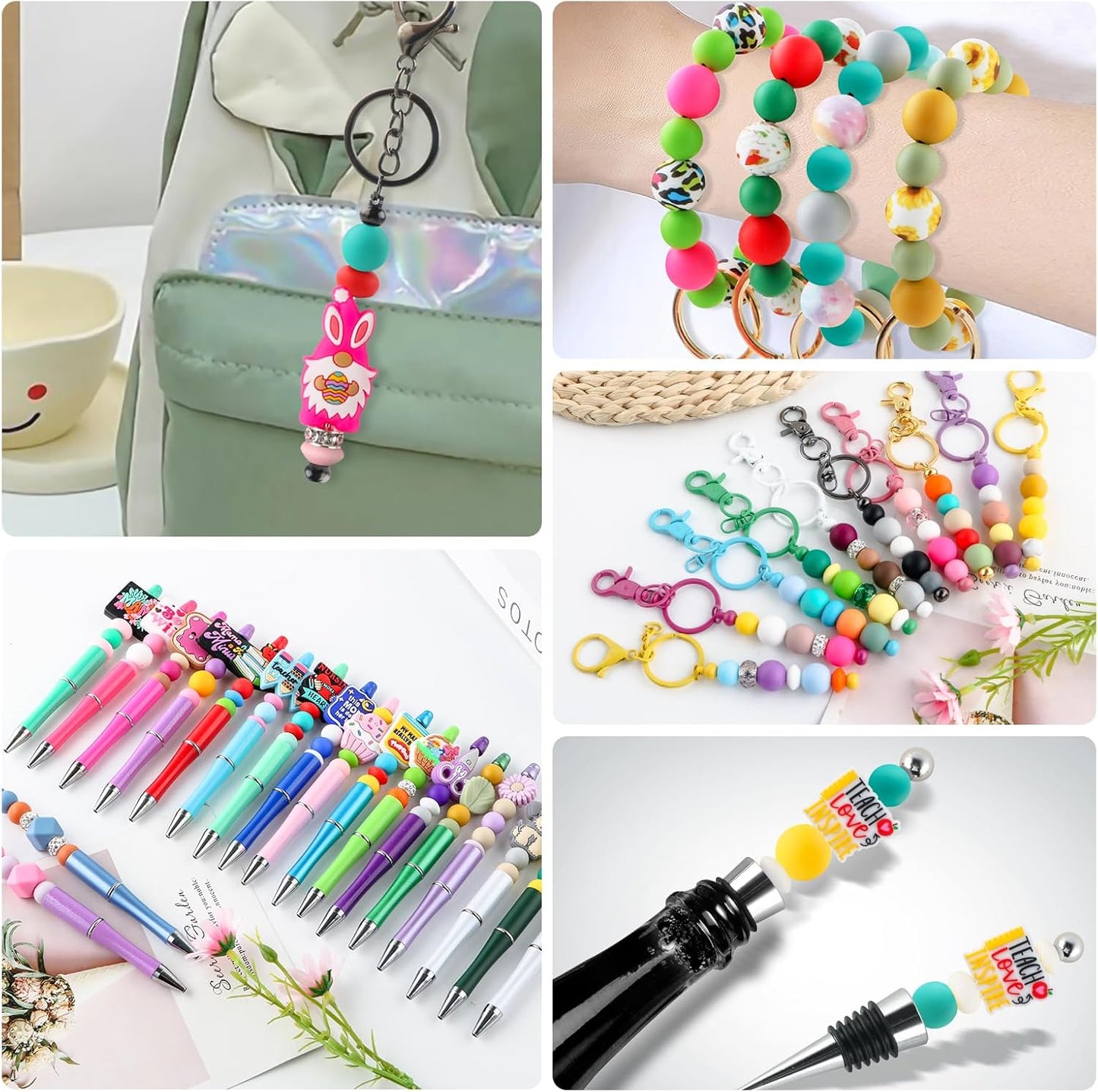 65Pcs 19mm Silicone Beads for Keychain Making Bracelet Necklace, Bulk Round Silicone Beads for Pens（Christmas Green） - Colors A