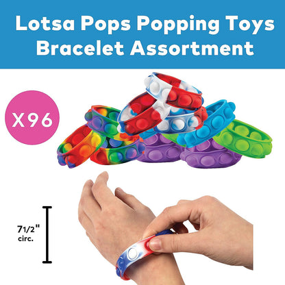 Fun Express Pop It Fidget Bracelet 96 Pack Bulk Party Favors for Kids - Silicone Popping Sensory Bracelets for Classroom Prizes, Goody Bag Stuffers, Birthday Goodie Bags & Student Rewards