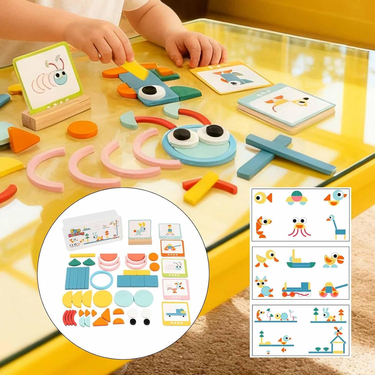 Wooden Pattern Blocks Tangram Shape Puzzle Set Portable Intelligence Development