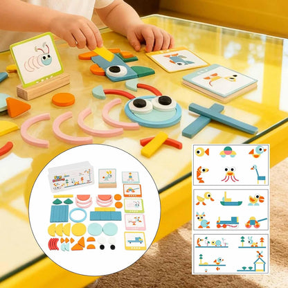 Wooden Pattern Blocks Tangram Shape Puzzle Set Portable Intelligence Development