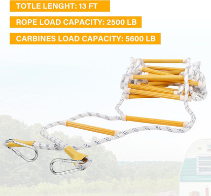 Emergency Fire Escape Ladder Flame Resistant Safety Extension Rope with 2 Hooks, 2-5 Story Homes Reusable Portable Rope Ladder Fire Escape for Window Telescope Ladder for Kids 16FT