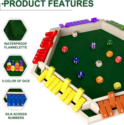 Nicecho 2-6 Players Shut The Box Dice Game, Wooden Board Table Math Game with 16 Dice, Classics Tabletop Games for Kids Adults, Family,Classroom,Home,Party or Pub