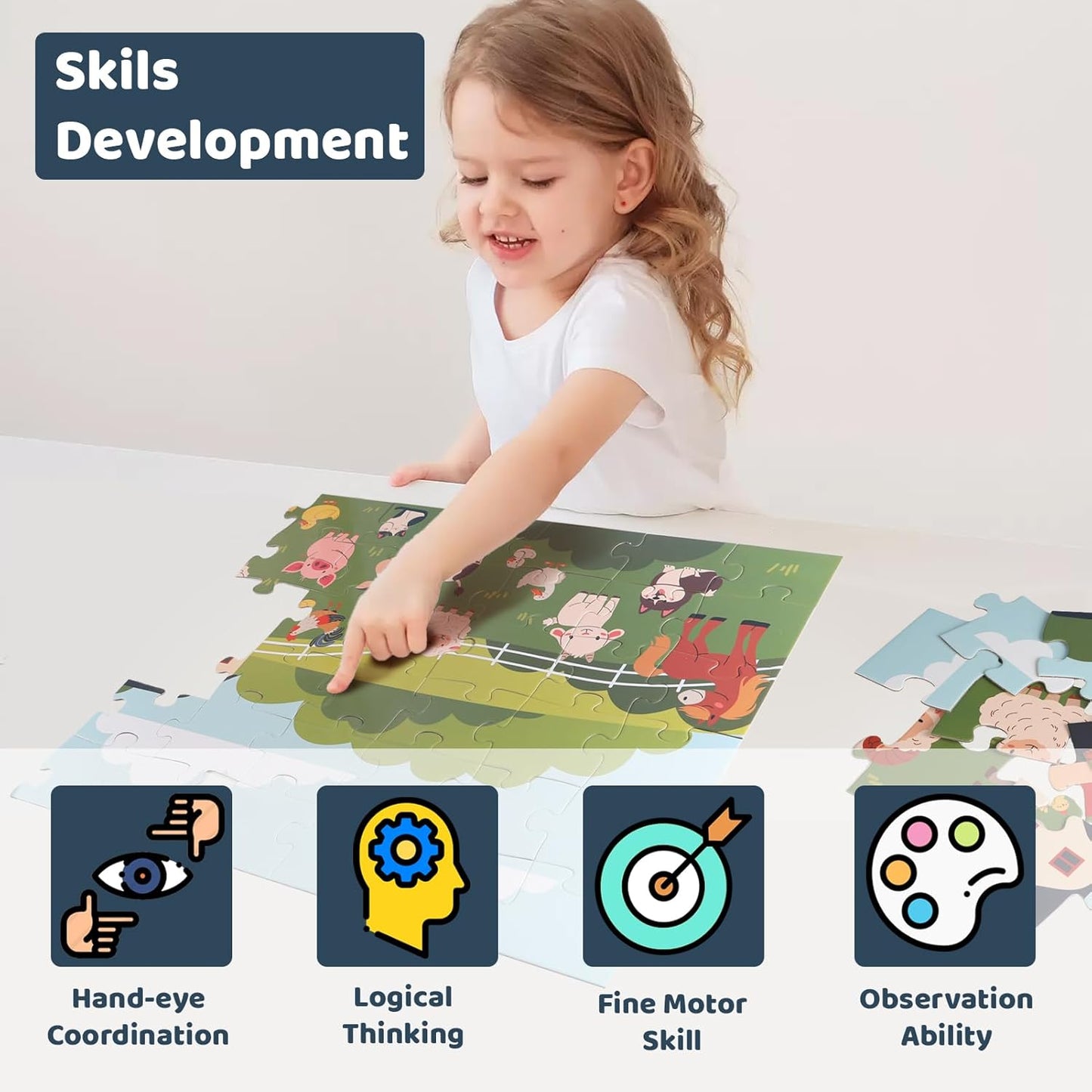 Jumbo Floor Puzzle for Kids, Large Jigsaw Puzzles 48 Piece with Box for Kids Ages 3-5,Preschool Learning & Education Toys, Gifts for 4-8 Year Old Boys and Girls(Jungle Animals)