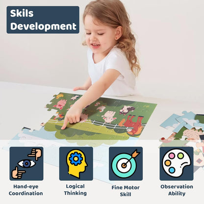 Jumbo Floor Puzzle for Kids, Large Jigsaw Puzzles 48 Piece with Box for Kids Ages 3-5,Preschool Learning & Education Toys, Gifts for 4-8 Year Old Boys and Girls(Jungle Animals)