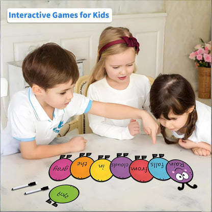 Caterpillar Shaped Card Sight Words Flash Cards Kindergarten Alphabet Learning Blank Card Spelling Games Preschool Learning Activities (8 Pcs Cards)