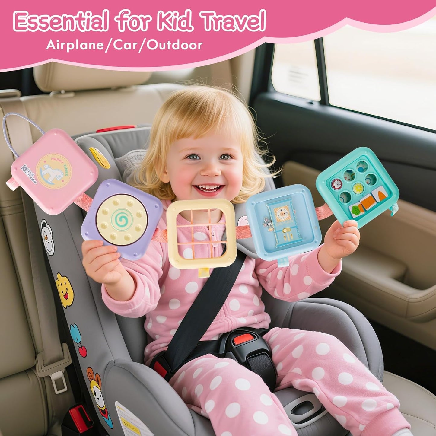 GRESEESM Montessori Busy Board for 1 Year Old, Toddlers Travel Toys for Ages 1–3, Sensory Activity Board for Airplane and Car, Baby Gifts for Boys Girls, Easter Basket & Stocking Stuffers