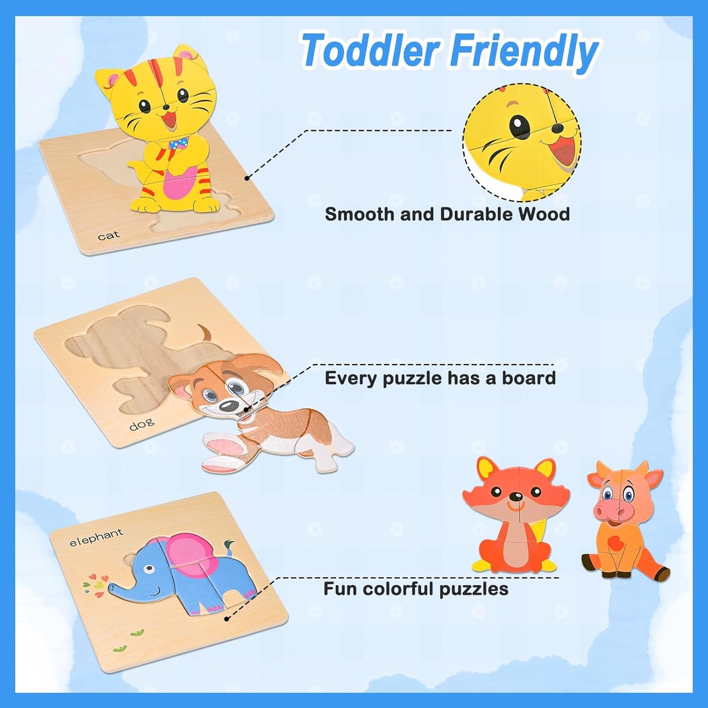 8pcs Wooden Puzzles for Toddlers 1-3, Toddler Puzzles Ages 2-4, Montessori Toys for 1-3+ Years Girl Boy, Sea Animal Puzzle for Kids, Jigsaw Puzzle Educational Toys Preschool for 1-4