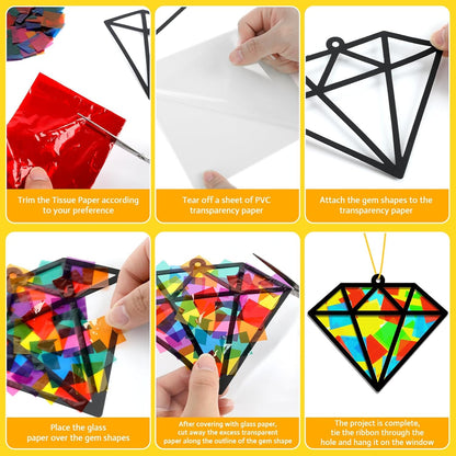 Lonfliness 32 Sets Solar System Suncatchers Crafts Kit DIY Outer Space Window Stained Glass Effect Paper Planet Home School Classroom Decoration Art Craft Creative Activity Project Gift Favor