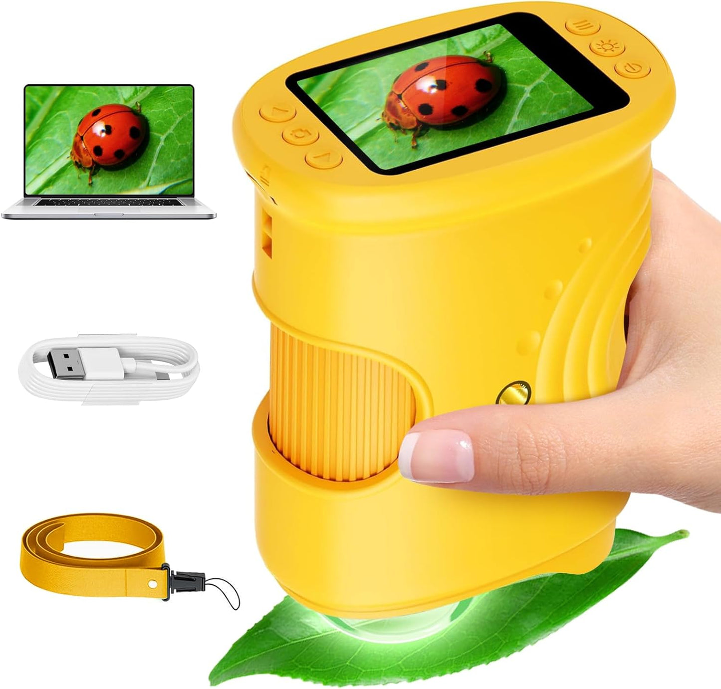 Alotwan Kids Microscope Digital 1000X Zoom, Mini Pocket Handheld Microscope Portable Travel Toys, HD Camera Video Magnifying Glass, Christmas Birthday Gifts for Girls, STEM Toys for Toddlers Age 3-8