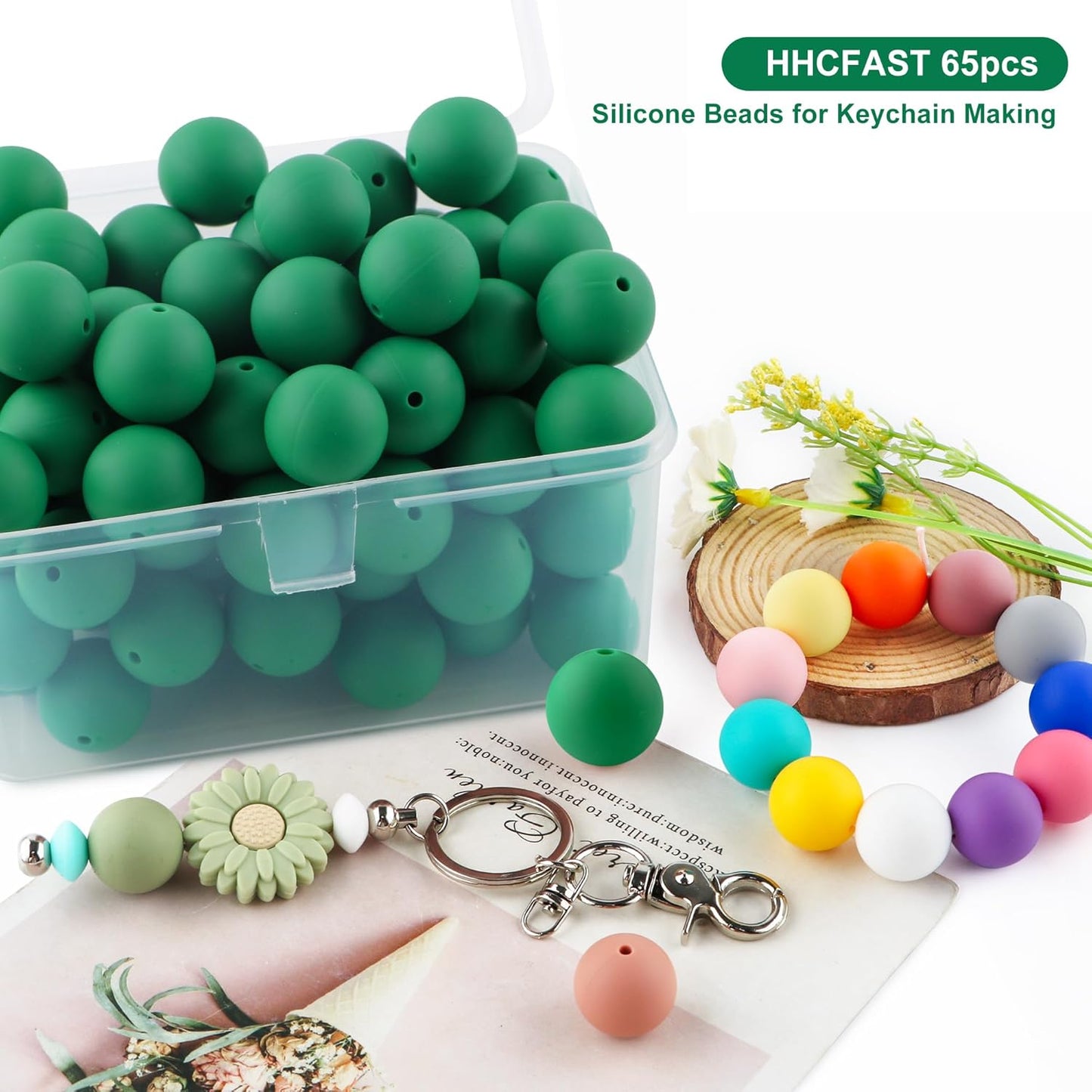 65Pcs 19mm Silicone Beads for Keychain Making Bracelet Necklace, Bulk Round Silicone Beads for Pens（Christmas Green） - Colors A