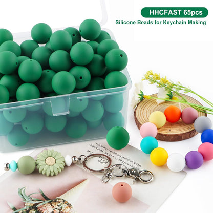 65Pcs 19mm Silicone Beads for Keychain Making Bracelet Necklace, Bulk Round Silicone Beads for Pens（Christmas Green） - Colors A