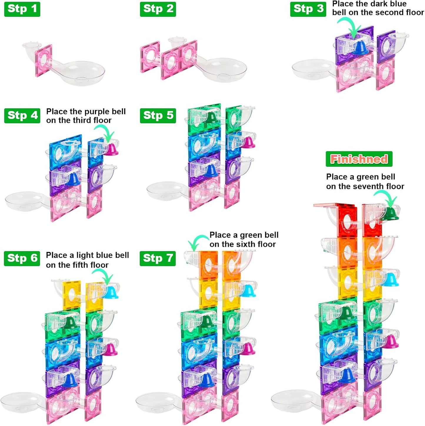 BMAG Magnetic Marble Run Set with Happy Birthday Bell, 73 Pcs STEM Educational Magnetic Marble Maze Toy for Kids 3+, Creative Building Track Game, Birthday Gift for Boys & Girls