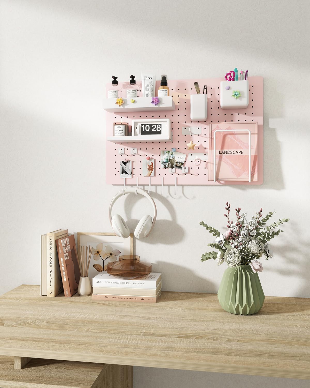 Metal Pegboard Kit — Carbon Steel Pegboards with 26 Accessories, Pegboard Wall Organizer for Home, Office, Study Room, Kitchen, Craft Room & Gaming Setup — 24″ × 16″ Yellow Peg Board