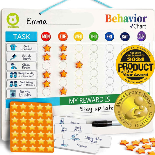 Quokka Magnetic Chore Chart for Kids Multiple Kids - Morning and Bedtime Reward Chart for Refrigerator - Daily Dry and Erase Board for Family - Includes 2 Boards and Accessories up to 4 Children