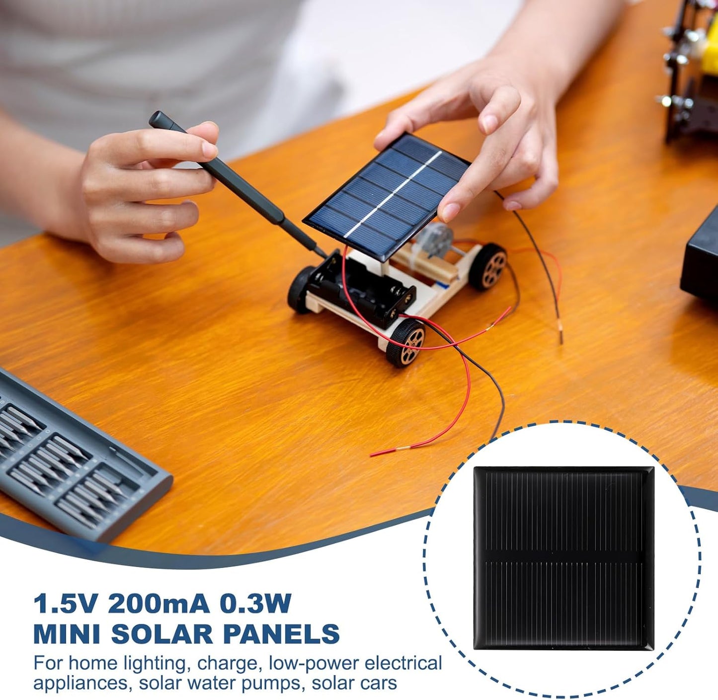 MECCANIXITY 8PCS 1.5V 0.09W 0.06A Mini Solar Panels for Solar Power, Small Solar Photovoltaic Cells Charge DIY Electric Toy Materials Solar System Kits, 1.18" x 1.18"