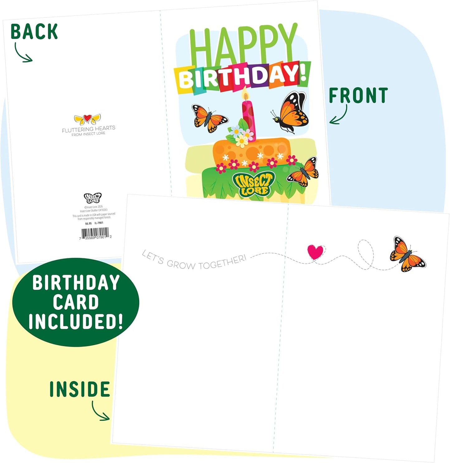 Insect Lore Butterfly Garden Birthday Kit - Includes Birthday Card for Recipient - STEM Gift for Kids - Raise and Release Live Caterpillars