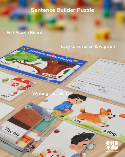 CHEFAN Sentence Building Puzzle for Kids, Reading & Writing Learning Game with Sight Words & Phonics, Sentence Board & Writing Board, Speech Therapy Toy for Preschool PreK Kindergarten 1st Grade