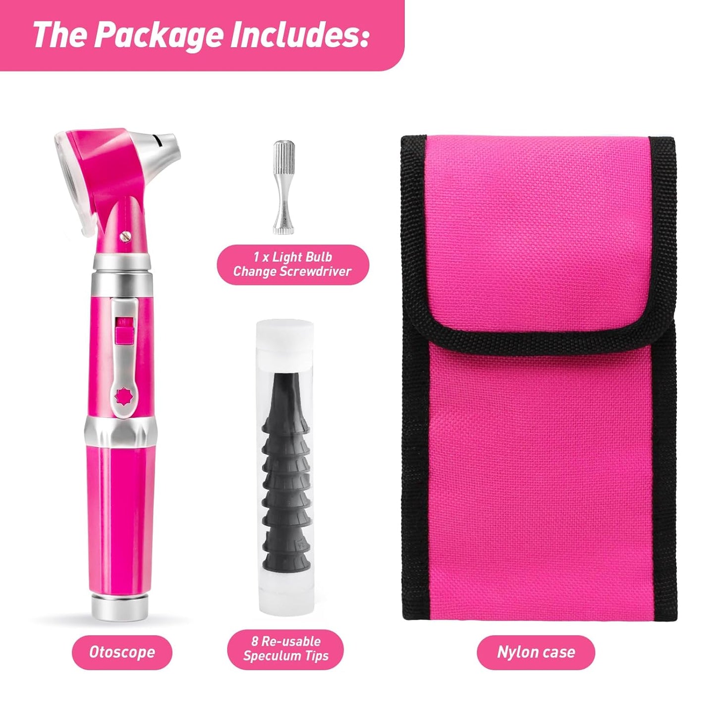 Scian Otoscope - Ear Scope with Light, Ear Infection Detector and Pocket Ear Checker Kit with 3X Magnify Lens, Suitable for Kids, Adults, Doctors, Pets(Pink)