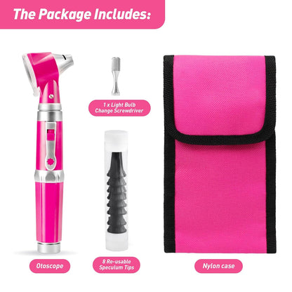 Scian Otoscope - Ear Scope with Light, Ear Infection Detector and Pocket Ear Checker Kit with 3X Magnify Lens, Suitable for Kids, Adults, Doctors, Pets(Pink)