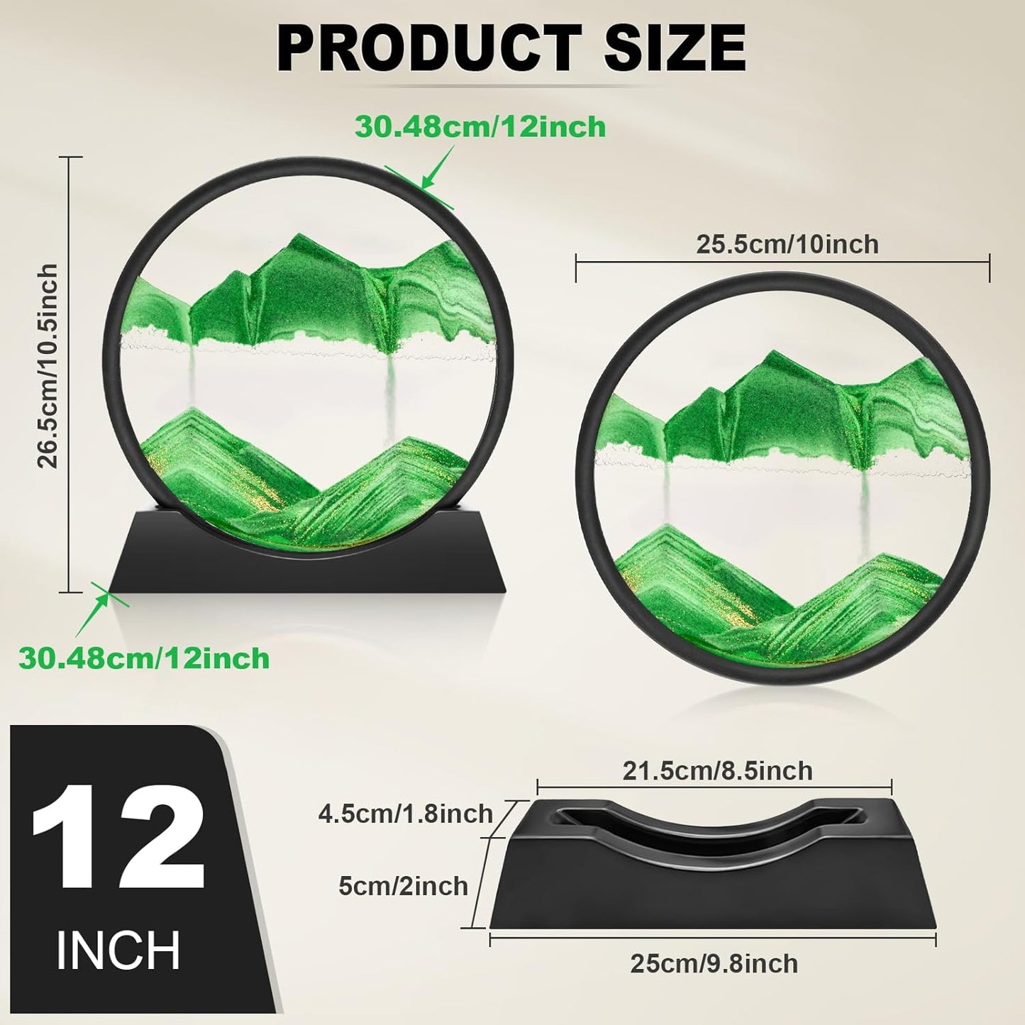 Wai Danie Moving Sand Art Picture 3D Hourglass Deep Sea Sandscape Liquid Motion Display Painting Flowing Sand Frame Relaxing Desktop Home Office Work Decor (Black, 12 Inches)