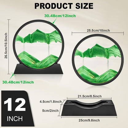 Wai Danie Moving Sand Art Picture 3D Hourglass Deep Sea Sandscape Liquid Motion Display Painting Flowing Sand Frame Relaxing Desktop Home Office Work Decor (Black, 12 Inches)