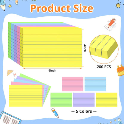Index Cards 3x5 Inches, 300 PCS, Colored Flash Cards With Ring, Punched Lined Study Card Ruled Flashcards Notecards, Ruled Front And Blank Back, Note Card for School, College And Home