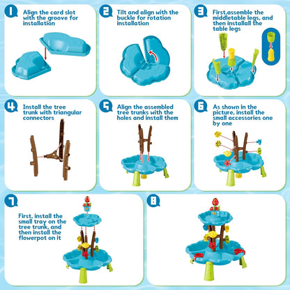 deAO Flower Water Sand Table for Kids 2-Tier Outdoor Water and Sand Play Table Toy Set with 11 Piece Water Toy Accessories Summer Gift for Boys Girls